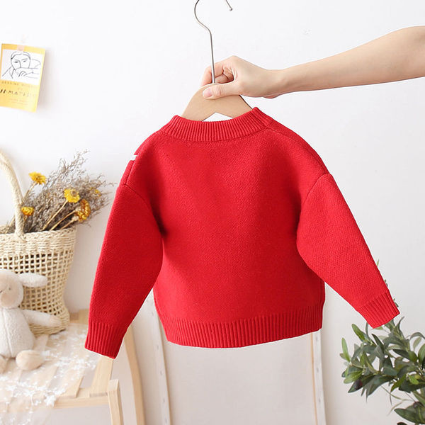 Alkalmi gyerek pulóver karácsonyi mintával és ovális nyakkivágással