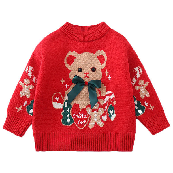 Alkalmi gyerek pulóver karácsonyi mintával és ovális nyakkivágással