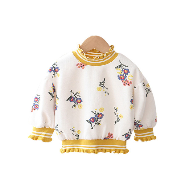 Modern gyerekpulóver lányoknak magas gallérral és virágmotívumokkal