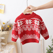 Alkalmi gyerekpulóver, piros karácsonyi motívummal