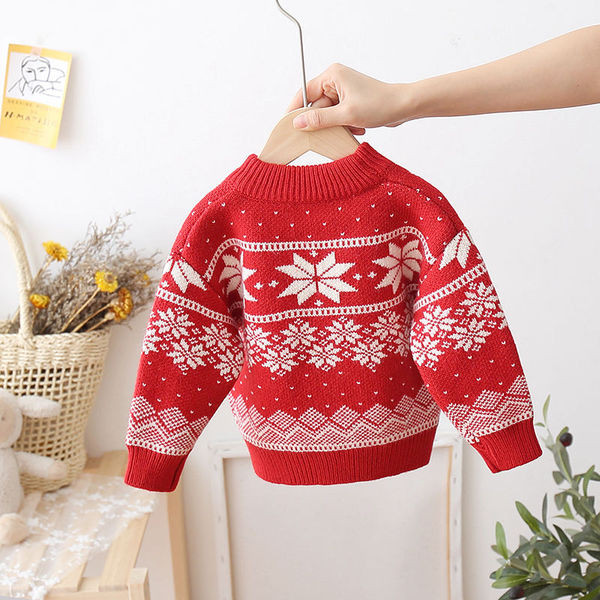 Alkalmi gyerekpulóver, piros karácsonyi motívummal