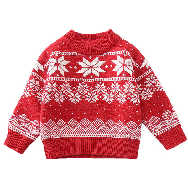 Alkalmi gyerekpulóver, piros karácsonyi motívummal
