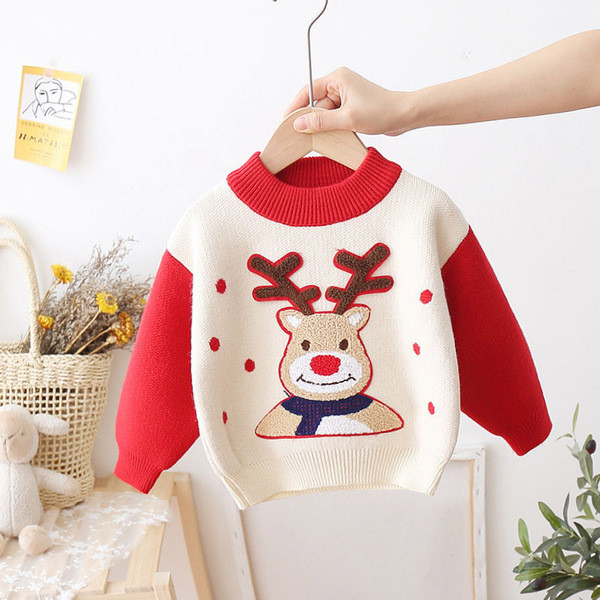 Alkalmi gyerekpulóver karácsonyi mintával és kerek nyakkivágással