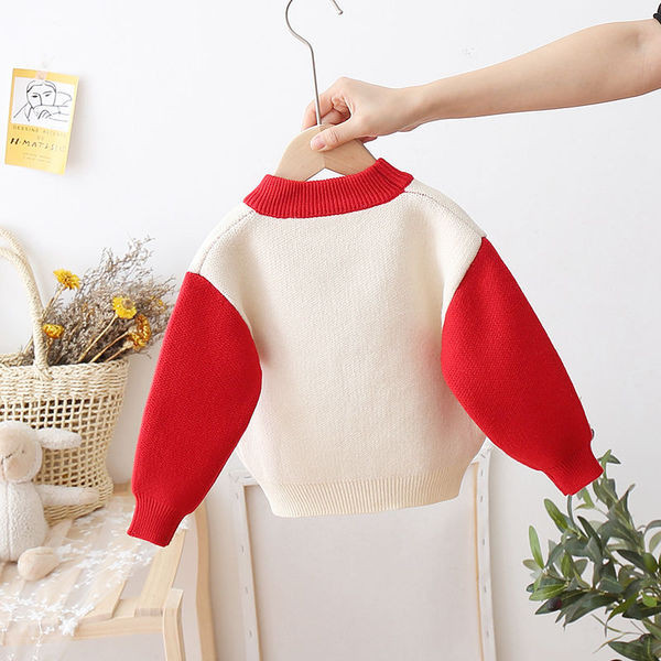 Alkalmi gyerekpulóver karácsonyi mintával és kerek nyakkivágással