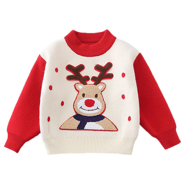 Alkalmi gyerekpulóver karácsonyi mintával és kerek nyakkivágással