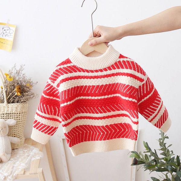 Gyermek karácsonyi pulóver magas gallérral, piros színben