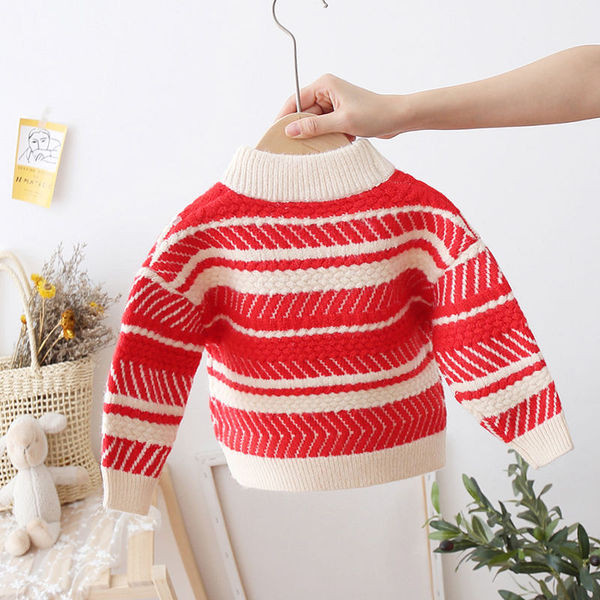 Gyermek karácsonyi pulóver magas gallérral, piros színben