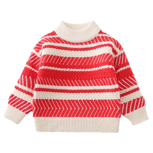 Gyermek karácsonyi pulóver magas gallérral, piros színben
