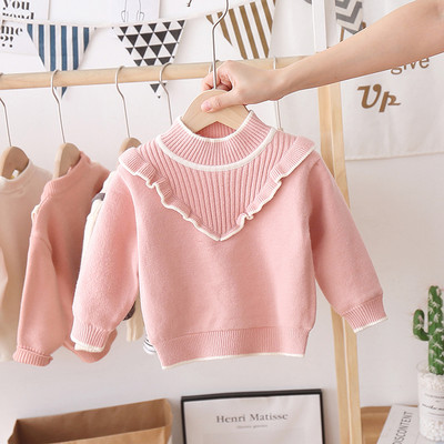 Alkalmi gyerekpulóver lányoknak ovális nyakkivágással és fürtökkel