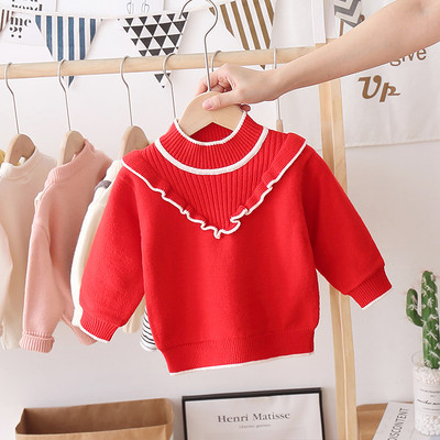 Alkalmi gyerekpulóver lányoknak ovális nyakkivágással és fürtökkel