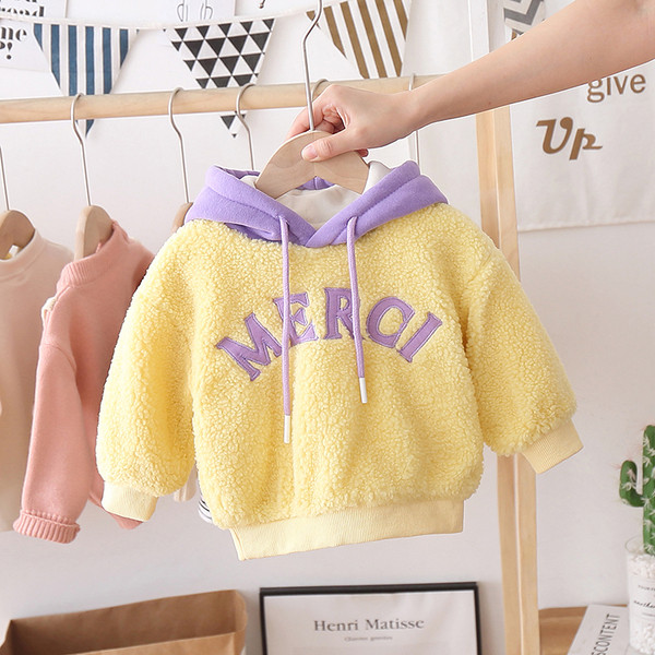 Βελούδινη παιδική μπλούζα για κορίτσια με κουκούλα και επιγραφή