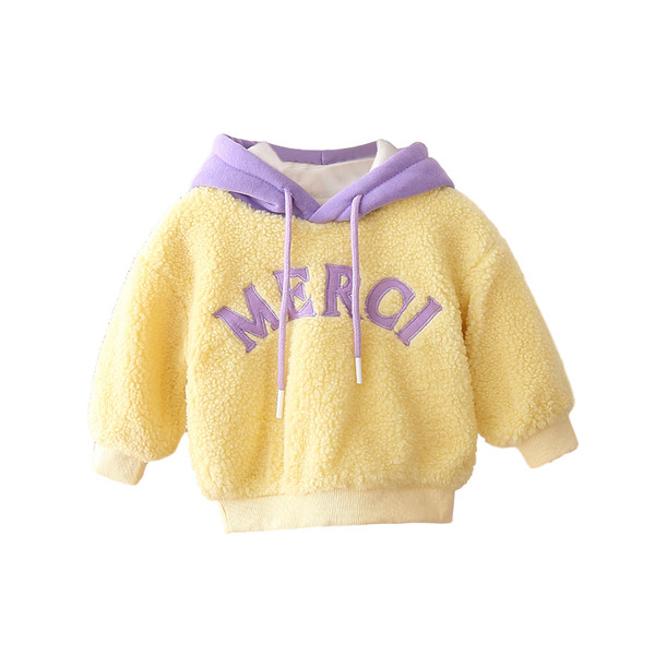 Βελούδινη παιδική μπλούζα για κορίτσια με κουκούλα και επιγραφή