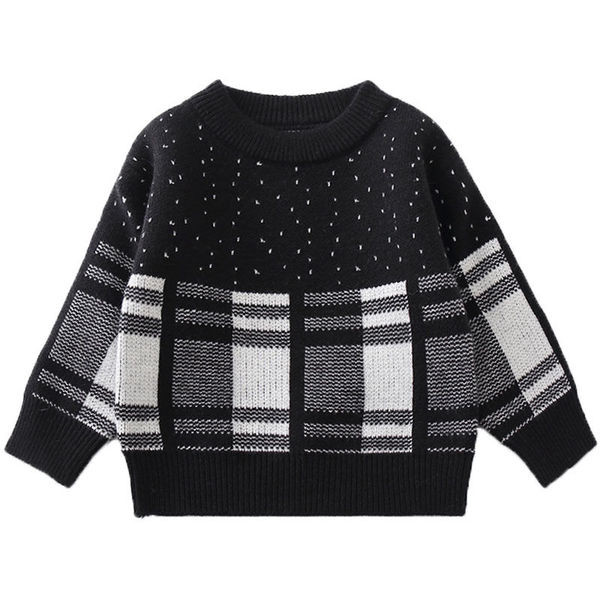 Alkalmi gyerekpulóver ovális nyakkivágással, fekete színben