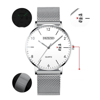 Водоустойчив мъжки ръчен часовник - кръгла форма 