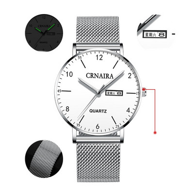 Водоустойчив мъжки ръчен часовник - кръгла форма 