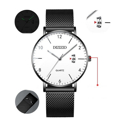 Водоустойчив мъжки ръчен часовник - кръгла форма 