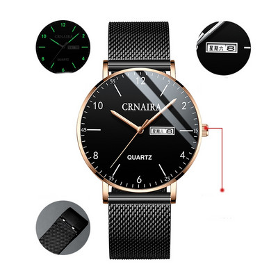 Водоустойчив мъжки ръчен часовник - кръгла форма 