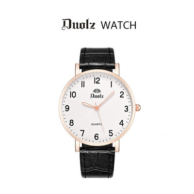 Ежедневен мъжки часовник с кожена каишка в кръгла форма