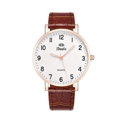 Ежедневен мъжки часовник с кожена каишка в кръгла форма