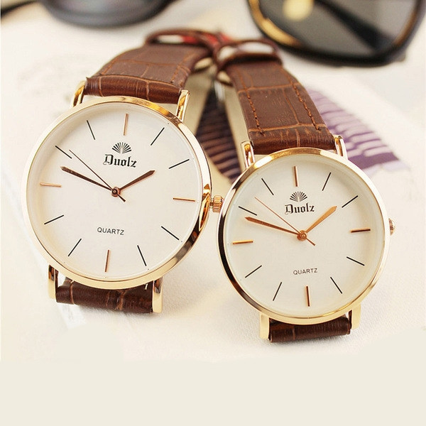 Ежедневен мъжки часовник с кожена каишка в кръгла форма 