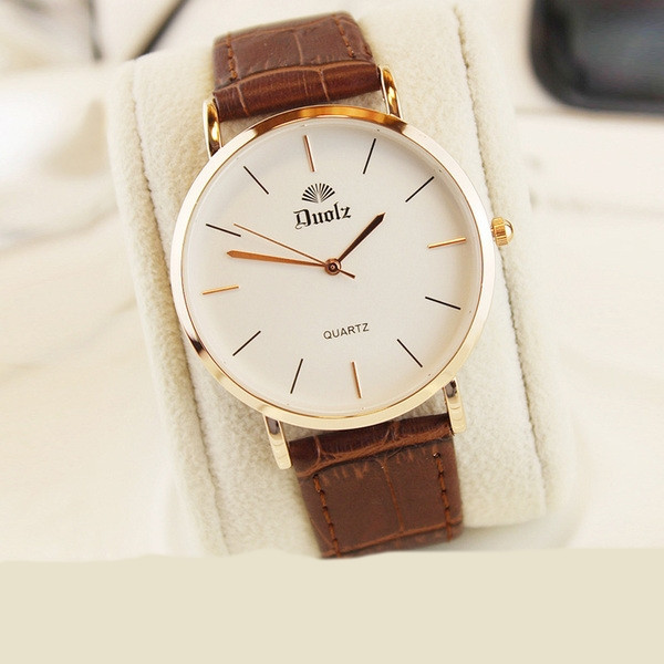 Ежедневен мъжки часовник с кожена каишка в кръгла форма 