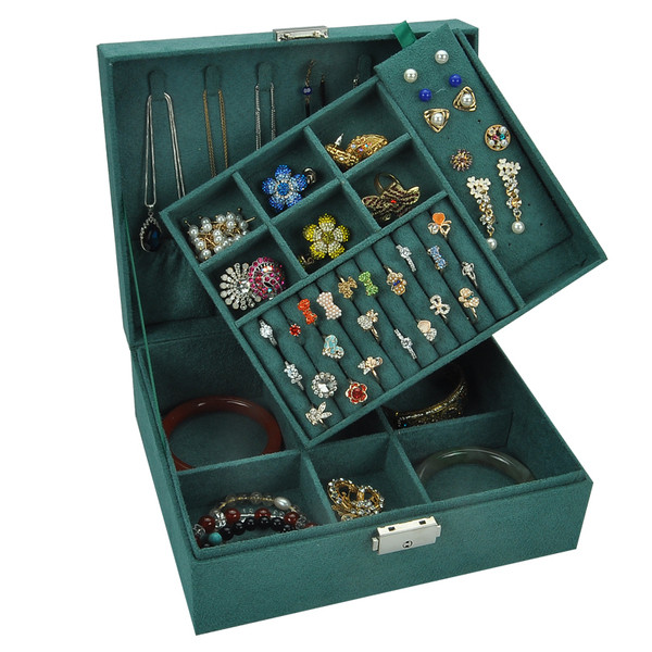 Ретро кутия за съхранение на бижута с ключ и място за гривни, пръстени, обеци, брошки 