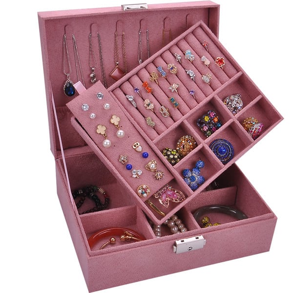 Retro papuošalų laikymo dėžutė su raktu ir vieta apyrankėms, žiedams, auskarams, sagėms