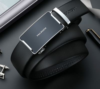 Стилен мъжки колан от еко кожа с метална катарама и надпис