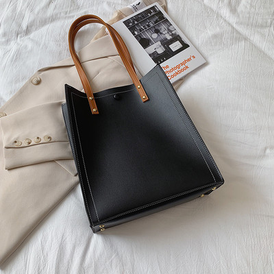 Ежедневна дамска кожена чанта в квадратна форма с две дръжки