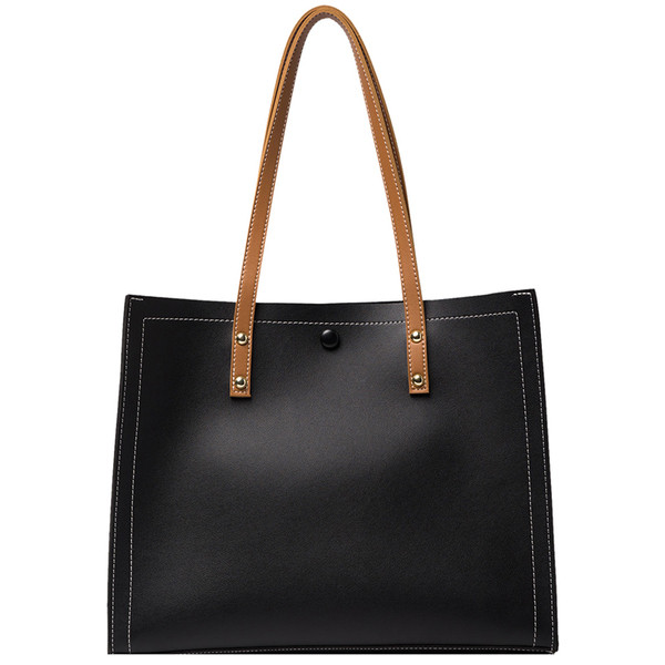 Ежедневна дамска кожена чанта в квадратна форма с две дръжки