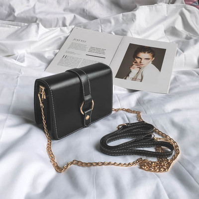 Ежедневна дамска кожена чанта с дълга дръжка и метална декорация