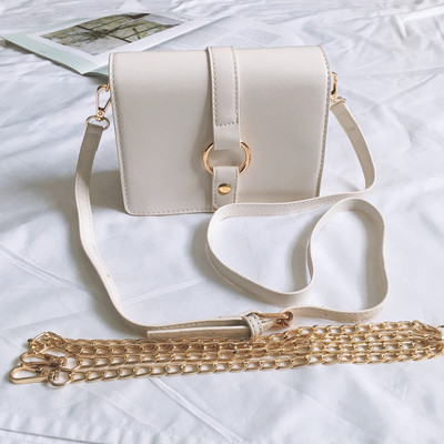 Ежедневна дамска кожена чанта с дълга дръжка и метална декорация