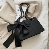 Ежедневна дамска чанта от еко кожа с панделка и текстилна дръжка