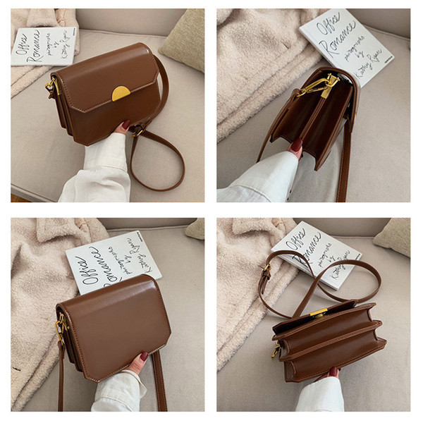 Ежедневна дамска кожена чанта с дълга кожена дръжка и метална декорация