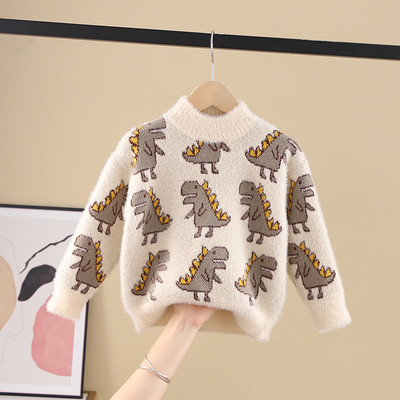 Модерен детски пуловер за момичета с овално деколте и различни десени