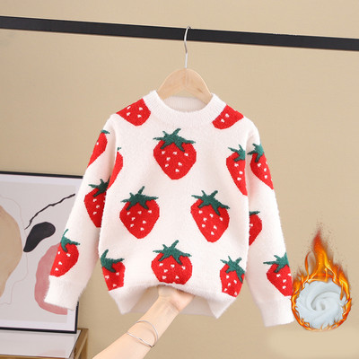 Модерен детски пуловер за момичета с овално деколте и различни десени