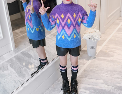 Актуален детски пуловер за момичета с овална яка в два модела