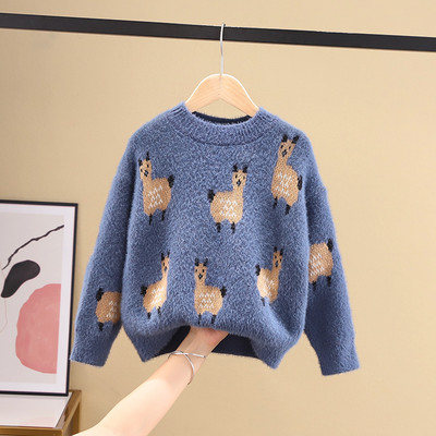 Актуален детски пуловер за момичета с овално деколте в няколко модела