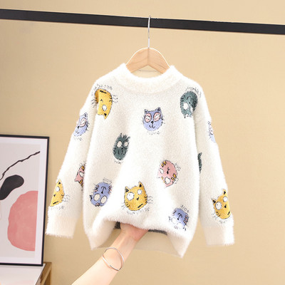 Актуален детски пуловер за момичета с овално деколте в няколко модела