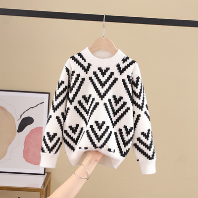 Актуален детски пуловер за момичета с овално деколте в няколко модела