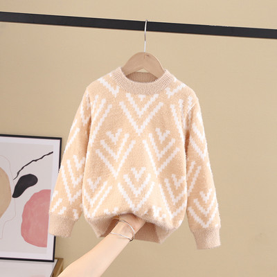 Актуален детски пуловер за момичета с овално деколте в няколко модела