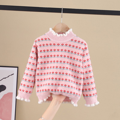 Актуален детски пуловер за момичета с овално деколте в няколко модела