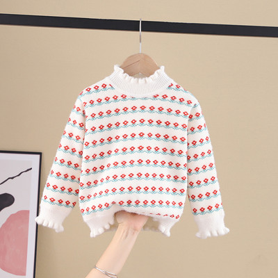 Актуален детски пуловер за момичета с овално деколте в няколко модела