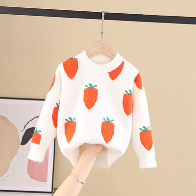 Актуален детски пуловер за момичета с овално деколте в няколко модела