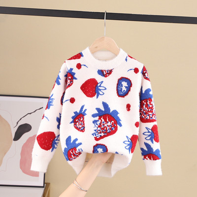 Актуален детски пуловер за момичета с овално деколте в няколко модела