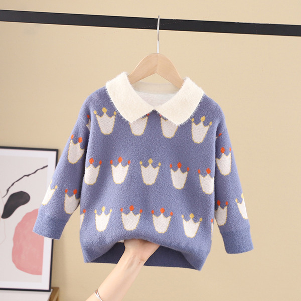 Детски пухен пуловер с обло деколте подходящ за момичета и момчета 