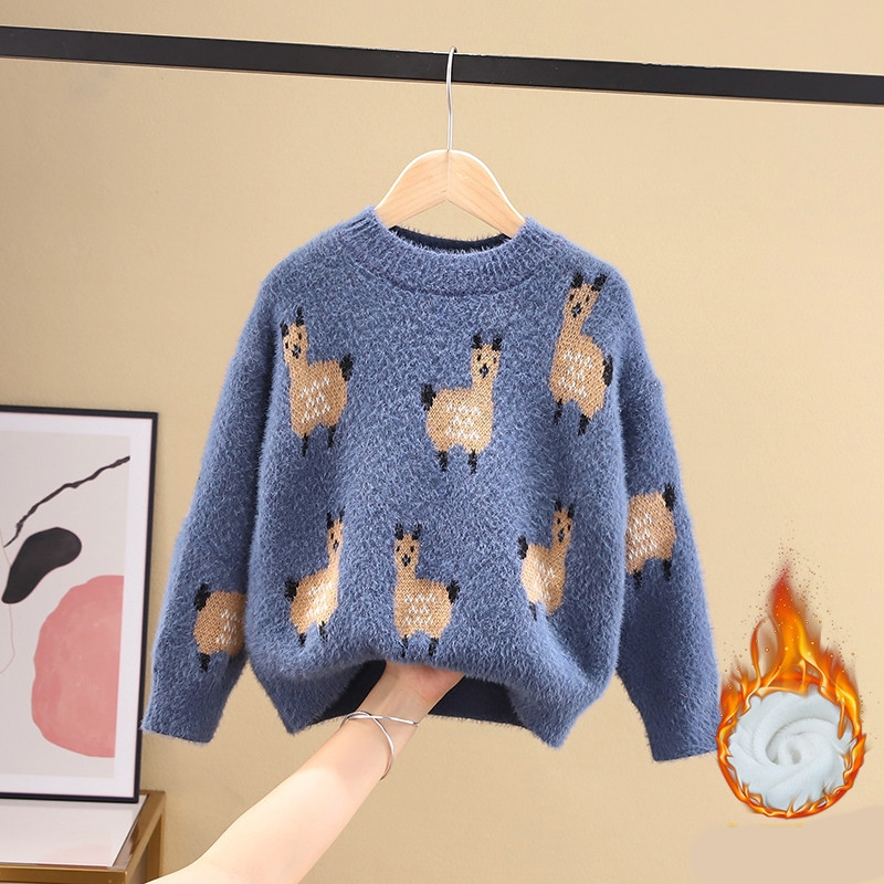 Детски пухен пуловер с обло деколте подходящ за момичета и момчета 