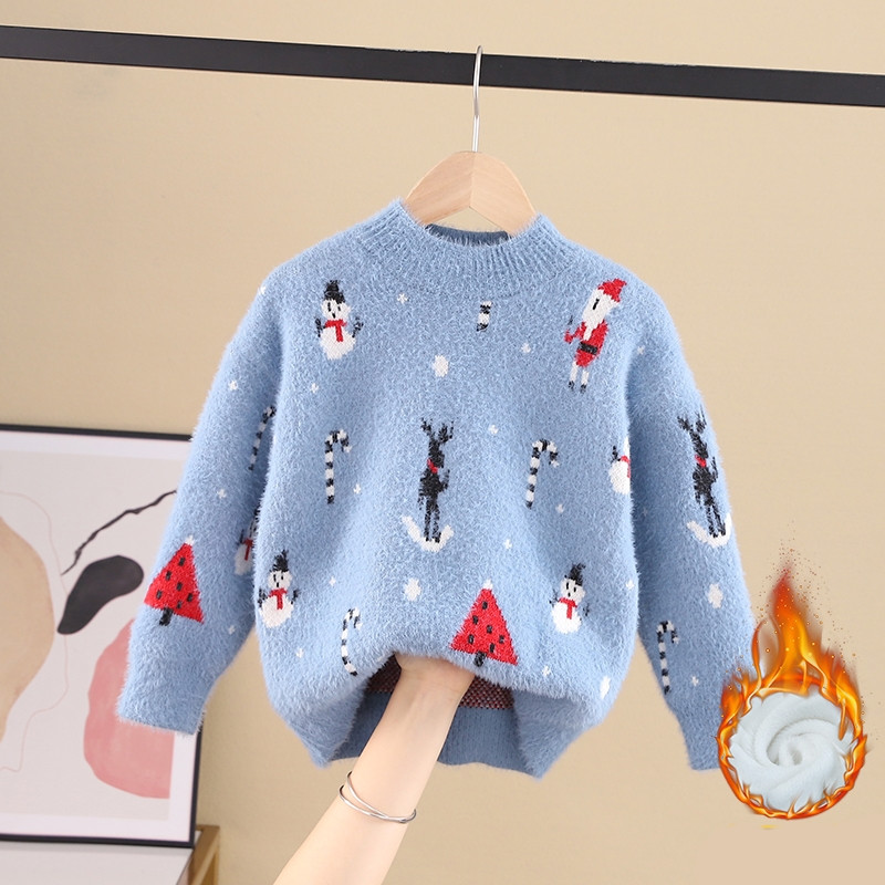 Детски пухен пуловер с обло деколте подходящ за момичета и момчета 