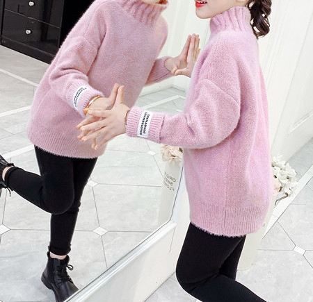 Ежедневен детски зимен пуловер с поло яка в зелен и розов цвят