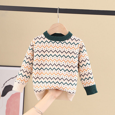 Зимен детски пуловер за момичета с овално деколте